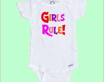 GIRLS RULE!  Custom Printed Baby Onesie Baby Gift Available in 3 Colors