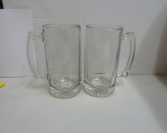 Glass Beer Mugs (2) LARGE 26oz Clear Glass Free Shipping