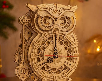 Owl Clock 3D Wooden Puzzle – DIY Model Kit, Educational Toy