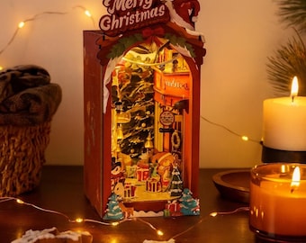 DIY Christmas Street Book Nook Kit: 3D Wooden Puzzle with LED Lights