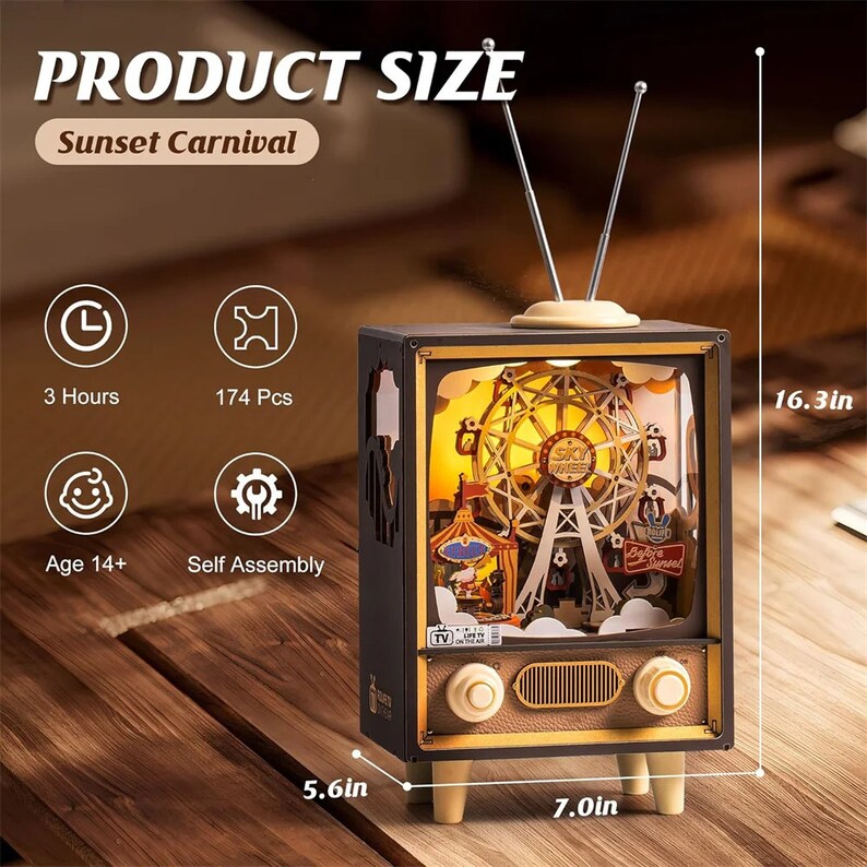 Music Box Sunset Carnival With Light 3D Wooden Puzzle Kits Toys Gift
