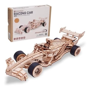 レーシングカー 5H 3Dパズル 木製パズルモデルキット 機械式ローリングモーター 8-10m前進 ティーンエイジャー向け