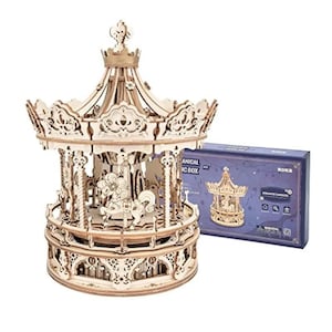 Music Box Romantic Carousel 3D Wooden Puzzle Assembly Model Building Kits Toys for Children Kids Gift