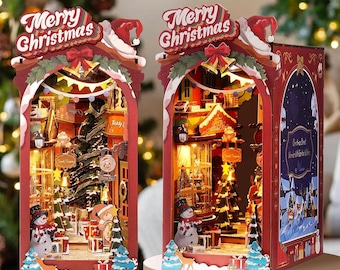 Buch Nook Kit DIY Miniatur Haus Kit 3D Holz Puzzle Dekoration Geschenk mit LED Lichter Weihnachten Straße und Haus Design