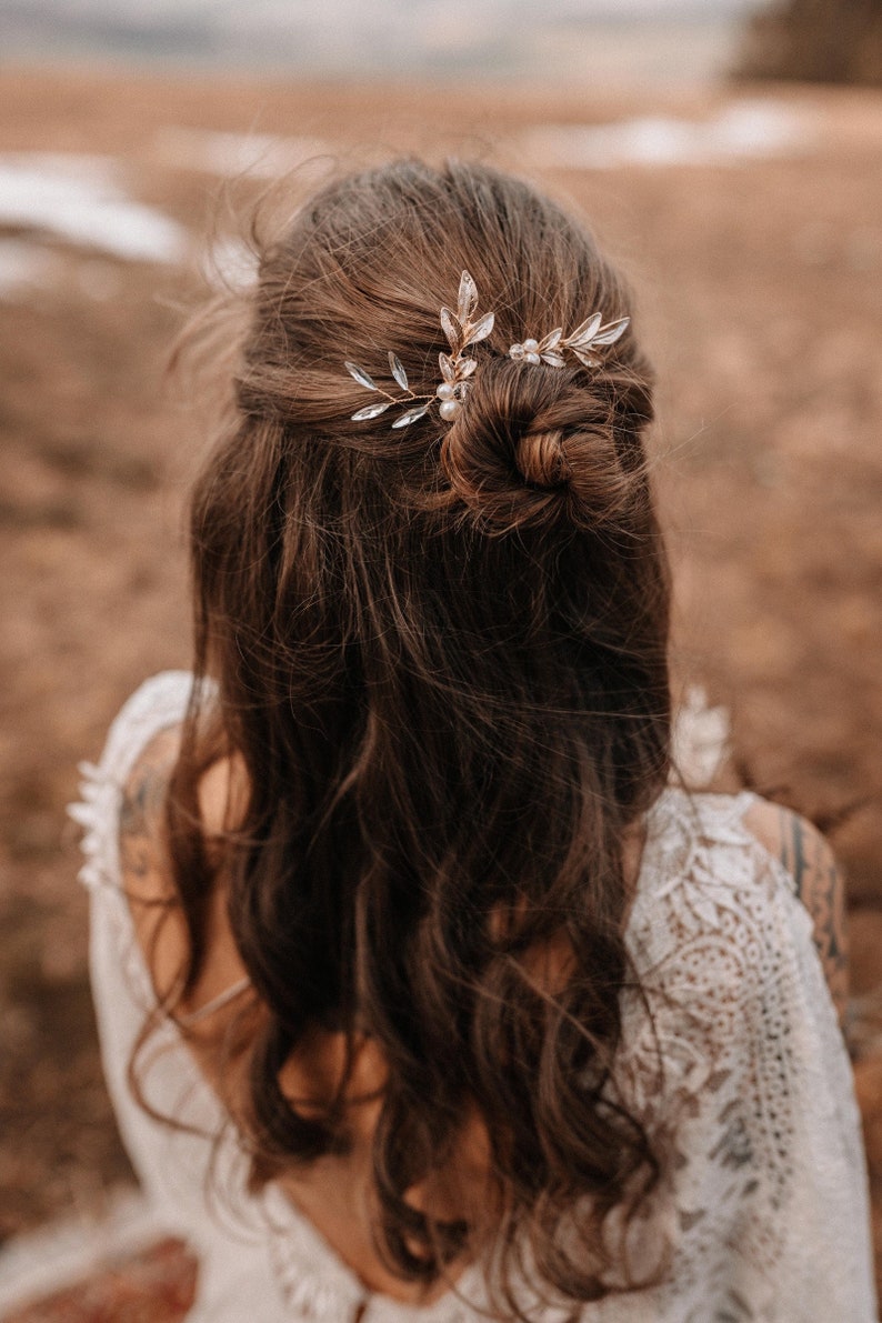 Hairpins Bridal Gold with Leaves 2 pieces image 1