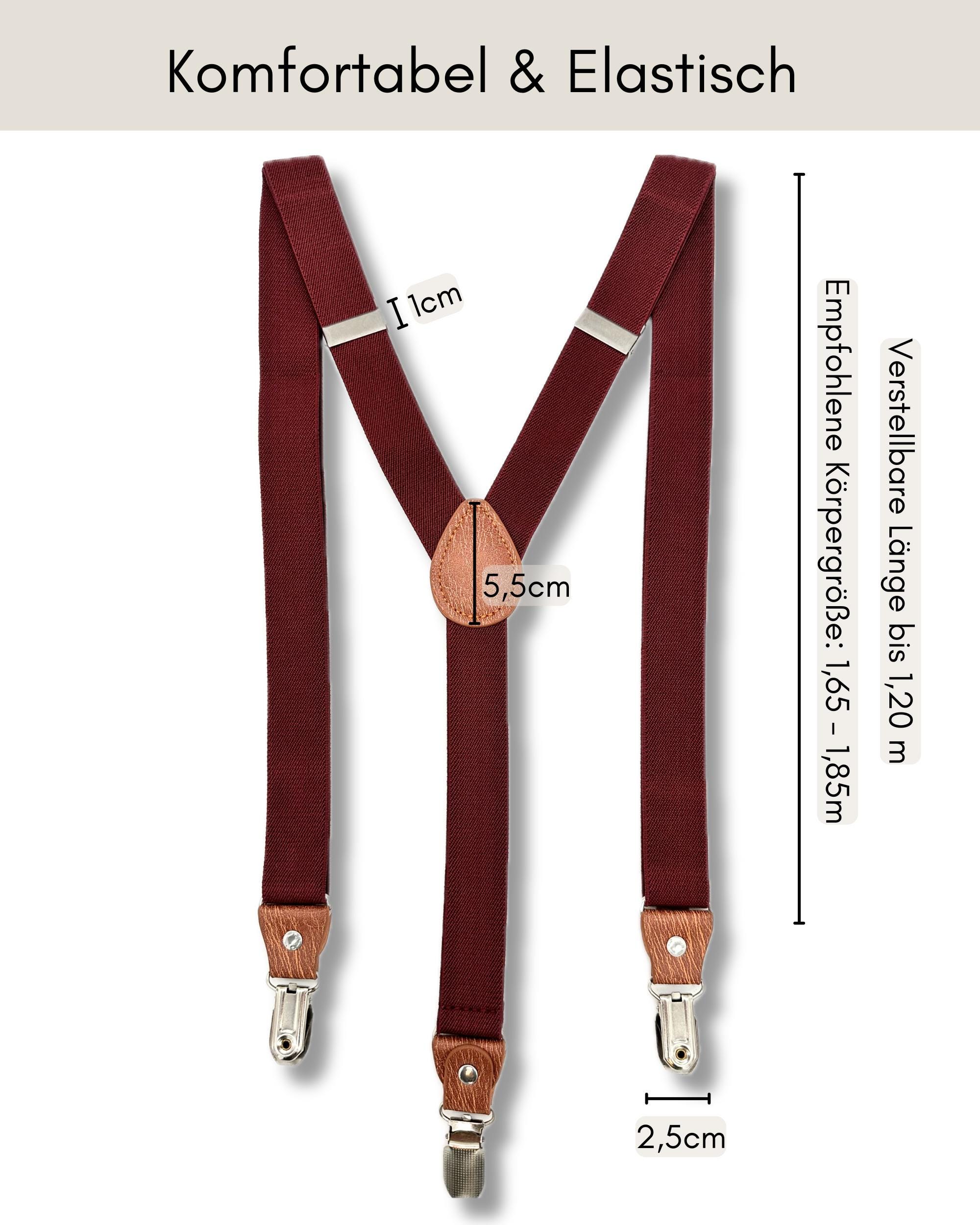 Suspenders and Bow Tie Set Wine Red - Including Engraving