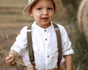 Children's baby suspenders khaki - including engraving