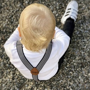 Bretelle per bambini nero/bianco – con incisione/ideale per pantaloni e magliette per bambini