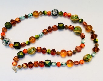 Variegated Green and Orange Beaded Necklace