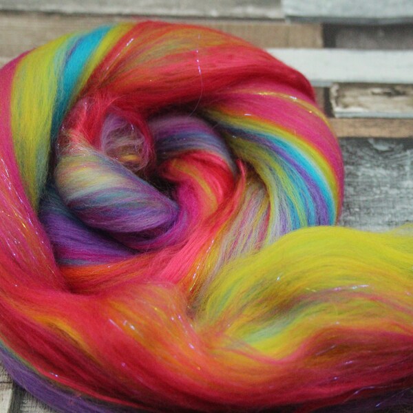 14g 0.4oz Sparkly mixed roving, mixed wool, felting wool, spinning wool, needle felting wool, mixed wool tops, felting supplies, wool shop