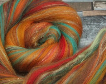 27g Autumn wool, Orange Art Batt, luxury batt, spinning fibre, wet felting wool, needle felting, UK wool shop, art fibre, spinning supplies