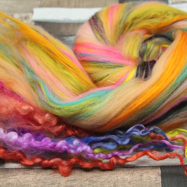 16g + 4g locks  Yellow sparkly mixed  roving, mixed wool, felting wool, spinning wool, needle felting wool, mixed wooltops, felting supplies