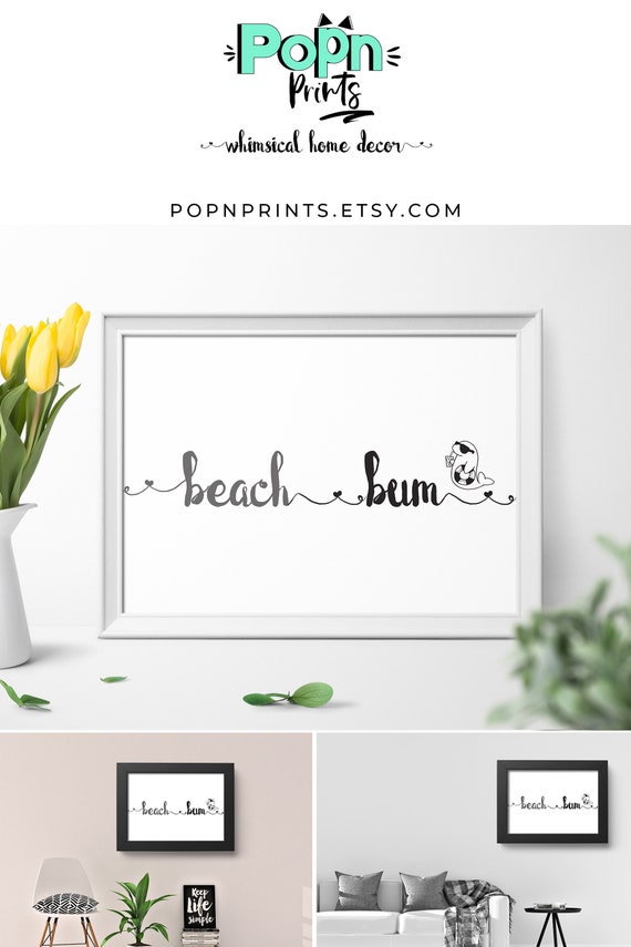 Whimsical Beach Bum Digital Print Animal Calligraphy Etsy
