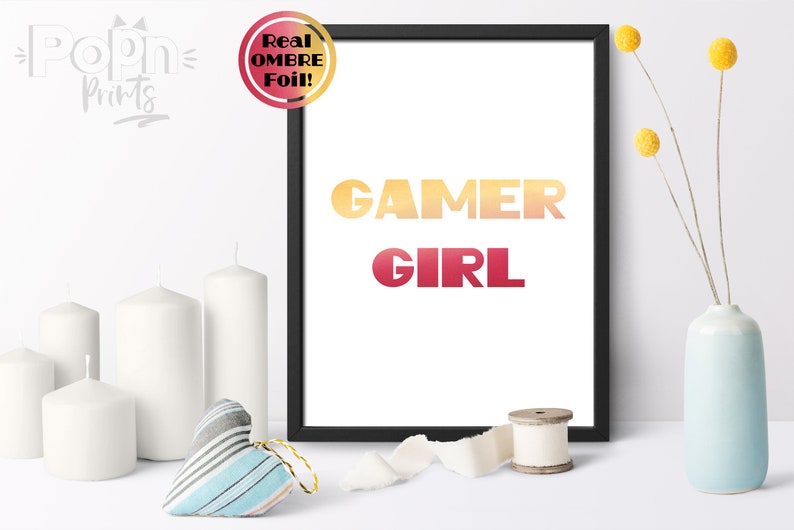 Gamer Girl Wall Art Gamer Girl Girlfriend Gift Gold Gaming Etsy