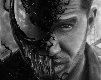 Portrait of Venom and Eddie Brock, Featuring a Hyper-realistic