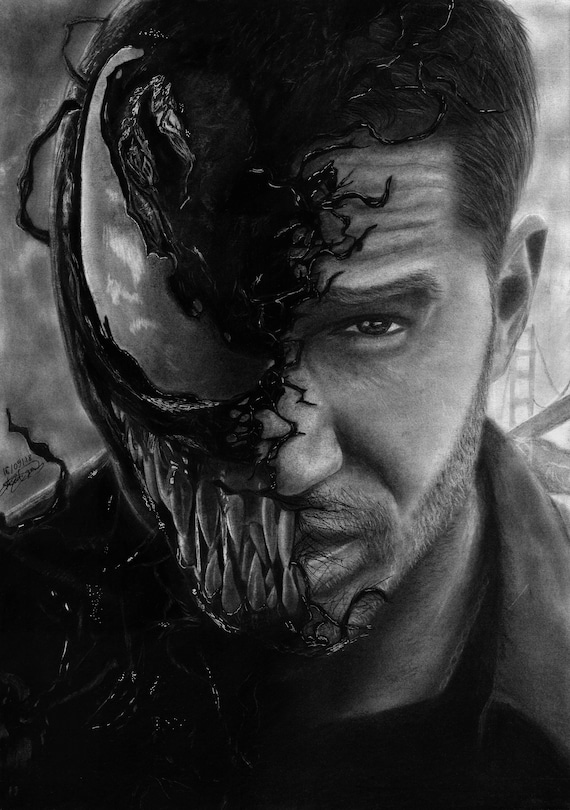Portrait of Venom and Eddie Brock, Featuring a Hyper-realistic