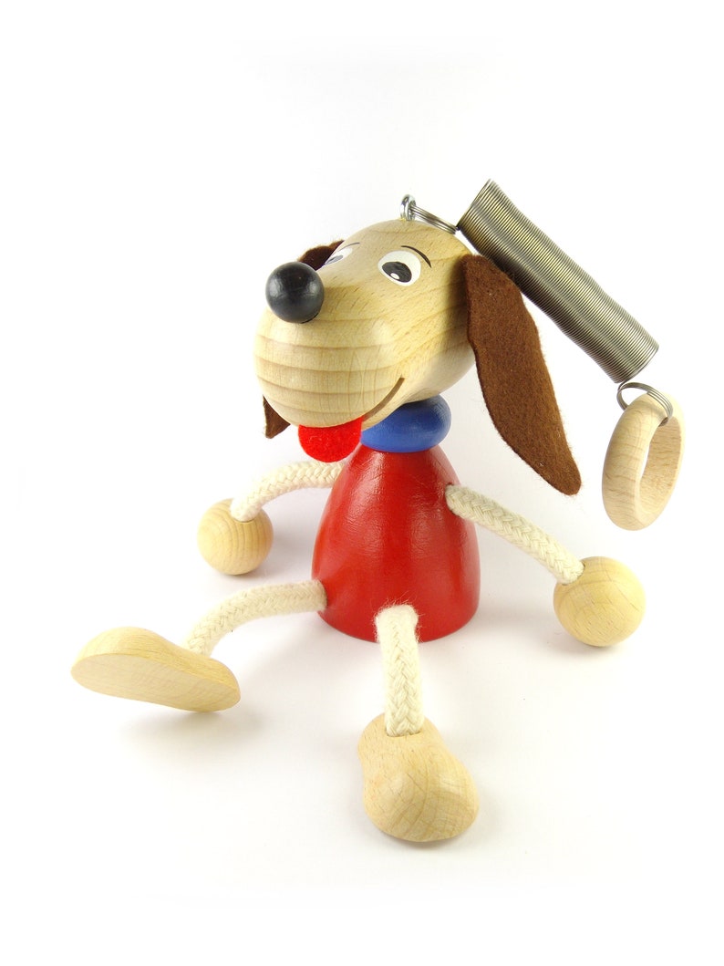 Schwingfigur Hund / Dackel, Schwingtier Holz Hüpfer, Ziehfigur Feder Jumper Federfigur Holzschwinger für Wickeltisch / Kinderbett Bild 2