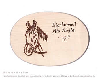 Frühstücksbrett Pferd / Pony, Vesperbrett, Holzteller, Kinder Schneidbrett personalisiert Name Handarbeit eingebrannt Gravur Holz