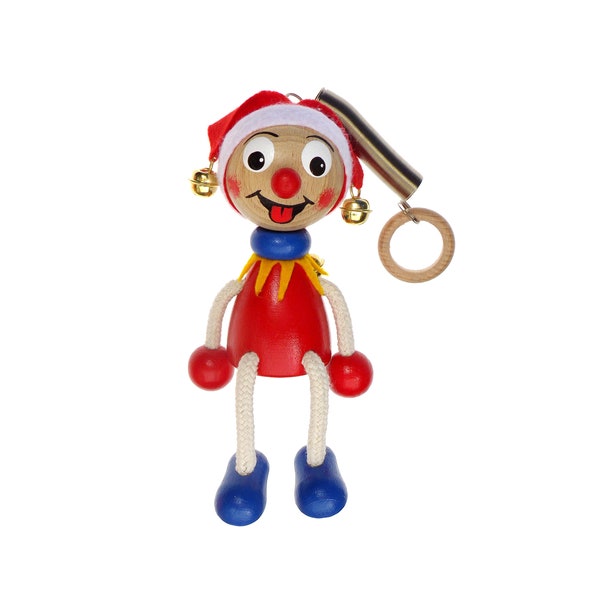 Schwingtier Kasper, Schwingfigur Holzhüpfer, Kaspar Ziehfigur Feder Jumper Clown Federfigur Kasperle Holzschwinger Wickeltisch/Kinderbett