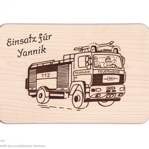 Cutting board fire brigade, breakfast board fire brigade car, children's snack board with name wood engraving burned by hand onto snack board