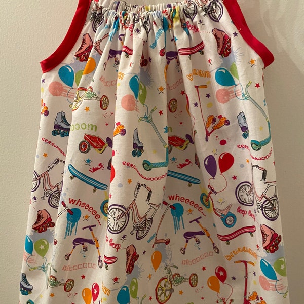 girls summer dress,   size 3-4 ,  scooters, bikes, skates, pillowcase dress