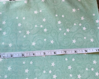 Mint Green Cotton Fabric: White Stars & Swirls, Sparkly Quilting