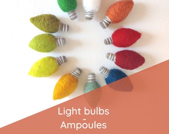 Felt light bulbs/Christmas diy garland/felted shape/wool felt object/diy ornaments/felt/craft project/sustainable supply/Montessori/kid bin