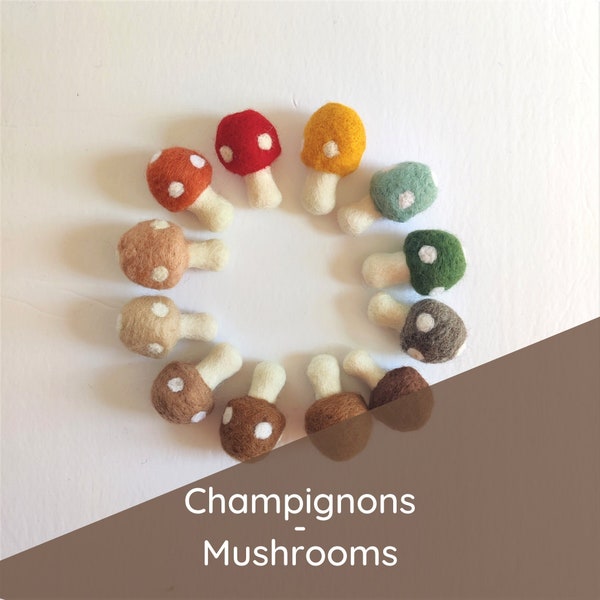 Champignons feutrés/diy/feutrine forme/en vrac/feutrage/forêt/nature/vente à l'unité/projets créatifs/activité enfant/objet feutre/automne