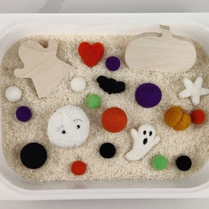 Halloween sensory bin/Montessori kit/educational toys/plastic free toodler games/3-5 toys/preschool/kindergarten/ghost pumpkin bat wood felt
