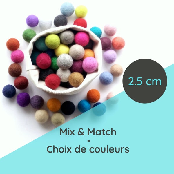 Boules de laine feutrée 2.5 cm/pompons/en vrac/feutrage/balles/pompon de laine/vente à l'unité/DIY/projets créatifs/Québec/Canada/enfant