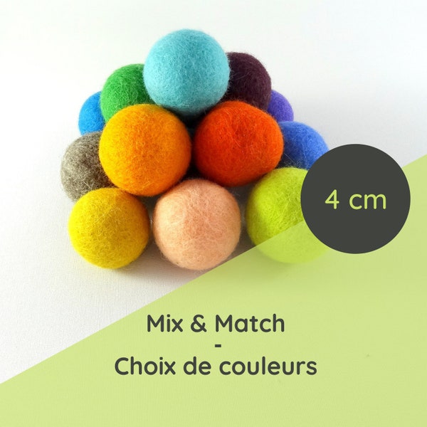 Boules de laine feutrée 4 cm/pompons/en vrac/montessori/bac sensoriel/feutrage/balles/pompon de laine/vente à l'unité/DIY/projets créatifs/