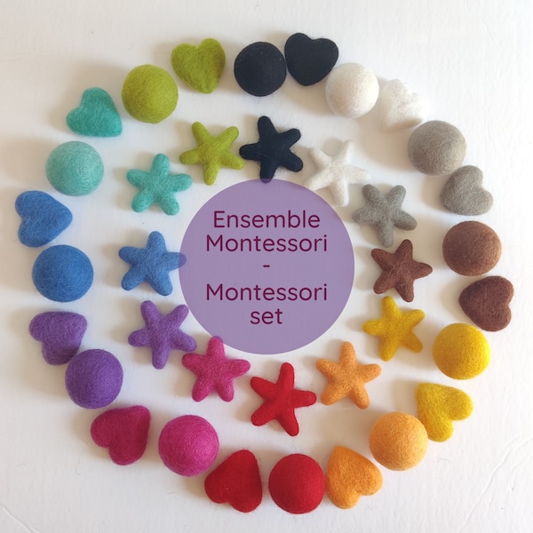 Color sorting balls hearts stars/Montessori Waldorf/learning color and shape/toddler educational toy/sustainable toy/sensorial bin/DIY kid