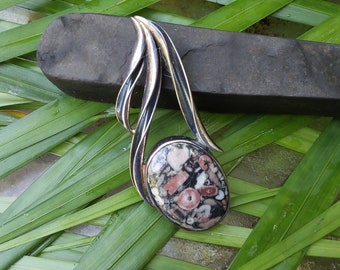 Sterling Silver Picasso Jasper Pendant: Polished Stone Necklace