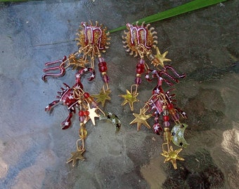 Lunch at the Ritz Zodiac Sign Pierced Earrings - LATR Enamel Scorpio Posts - Fun & Fabulous - Excellent Condition