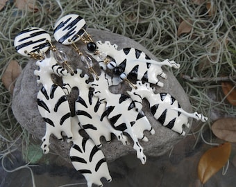 Lunch at the Ritz Zebra Pierced Earrings - 1988 LATR Black & White Posts - Fun and Fabulous - Excellent Condition