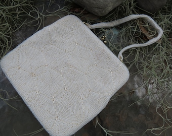 White Beaded Bag - Antique 1950's Evening Purse - De Lill - Made in Japan - Wonderful Condition