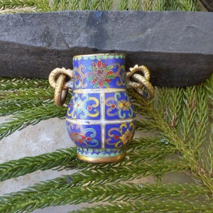 Chinese Cloisonné Vase - Vintage Miniature Chinese Enamel Vase - Old Flower Vase - Excellent Condition