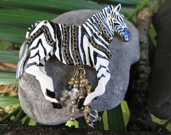 Lunch at the Ritz Zebra Brooch - Vintage LATR Enamel Zebra Pin/Pendant - Fun & Fabulous - Excellent Condition