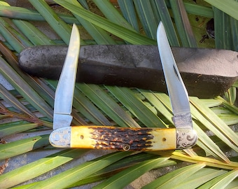 Case XX 2 Blade Muskrat Pocket Knife - Fabulous Stag Handles - Engraved Bolsters - Excellent Condition