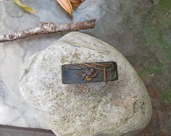 Japanese Samurai Sword Fuchi - Warrior with Naginata - Antique Sword Fittings - Edo Period - Great Condition