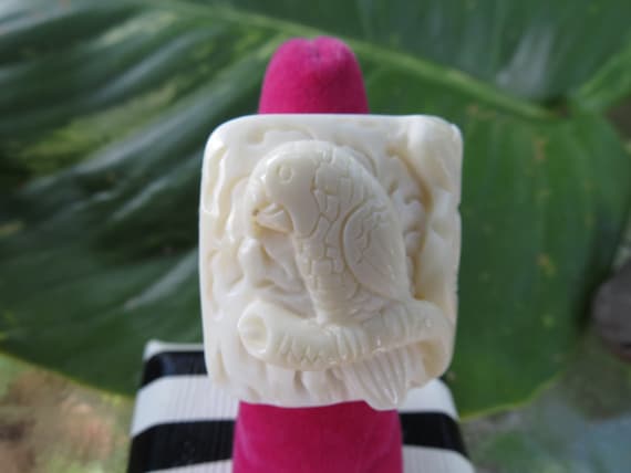 Carved Bone Parrot Ring - Size 6.5 - image 2
