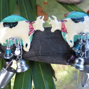Lunch at the Ritz Enamel Cow Pierced Earrings - LATR Milking Cow Earring Posts - Excellent Condition