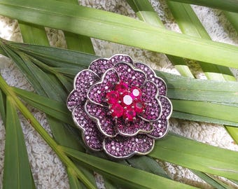 Handcrafted Sterling Silver Rose Brooch: Rubelite Flower Pin
