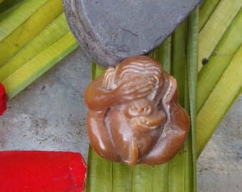 Tiny 20th Century Monkey Netsuke - Carved Tagua Nut - Hear, See, and Speak No Evil - All Three in One - Great Condition