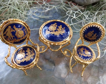 Cobalt Blue Limoges Porcelain Dollhouse Furniture Set