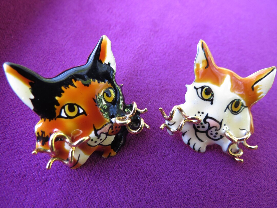 Lunch at the Ritz Cat Earrings: Whimsical LATR Enamel Pierced Posts - Etsy