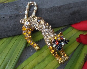 Enamel and Rhinestone Cat Brooch - Beautiful Fun Cat Pin - Costume Jewelry - Great Condition