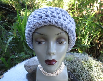 Hand Crochet Wool Beanie Hat - Pale Lavender