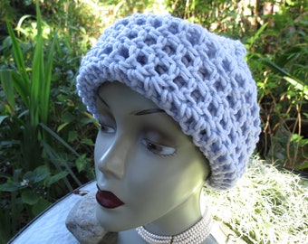Hand Crochet Wool Beanie Hat - Pale Lavender