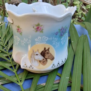 Brandenburg Antique Hand Painted Shaving Mug - Old Porcelain Shaving Cup With Boar Bristle Brush - Wonderful Condition